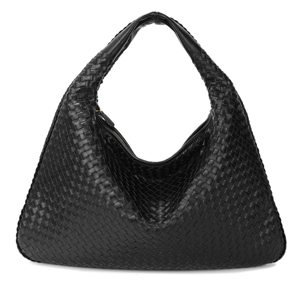 Chic Black Woven Hobo Bag